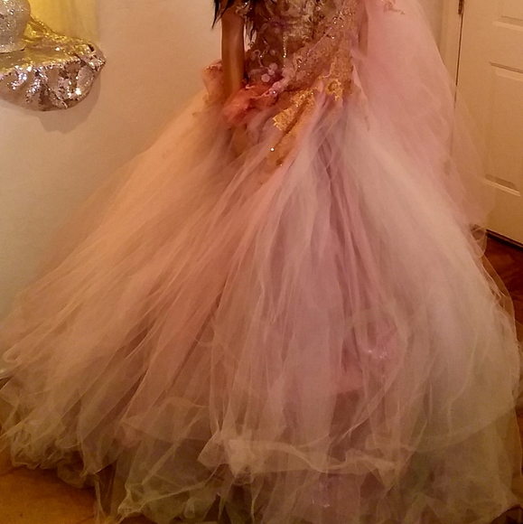 ASHA Blush & Mint Lehenga Saree Wedding Ballgown Set - Picture 6 of 10